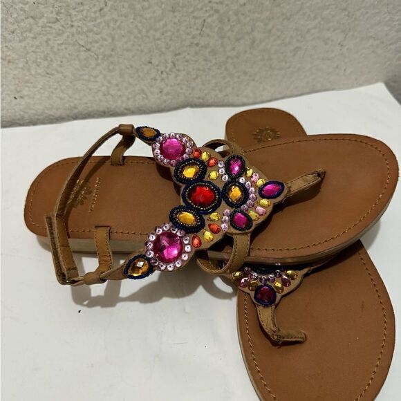 Yellow Box Grapefruit Embellished T-Strap Sandals Size 9 - Picture 4 of 8